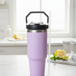 Premium Insulated Tumbler with Straw – Purple