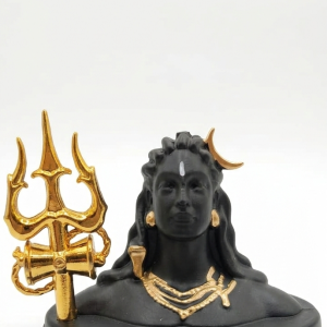 Lord Shiva Bust Statue with Golden Trishul – Premium Black & Gold Decorative Idol