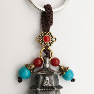 Temple Design Metal Keychain – Feng Shui Style Lucky Charm Key Ring with Beads for Car, Bike & Gifts